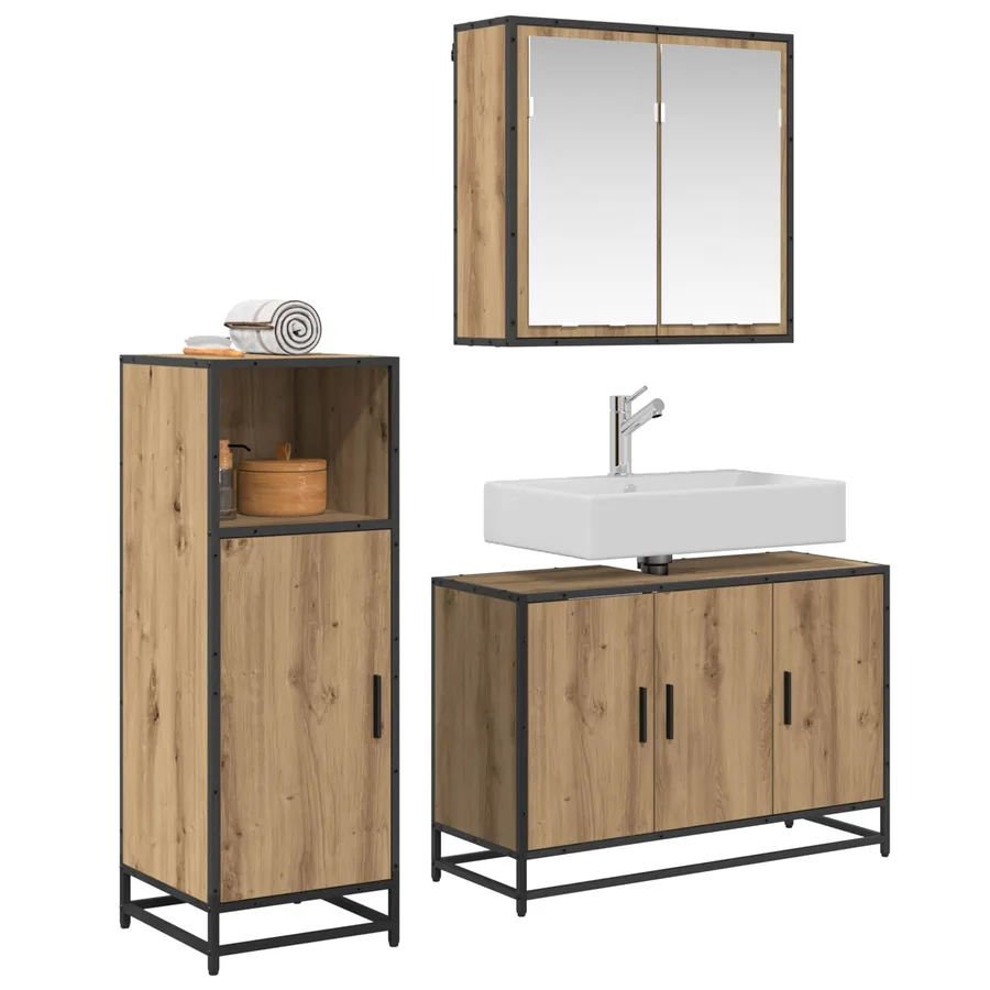 Ensemble de mobilier de salle de bain 3 pc Chêne artisanal - 2
