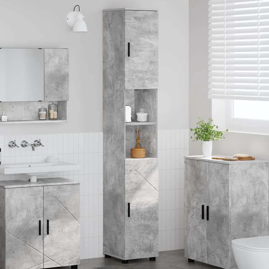 Cabinet de salle de bain avec porte Gris béton 30 x 35 x 192 cm