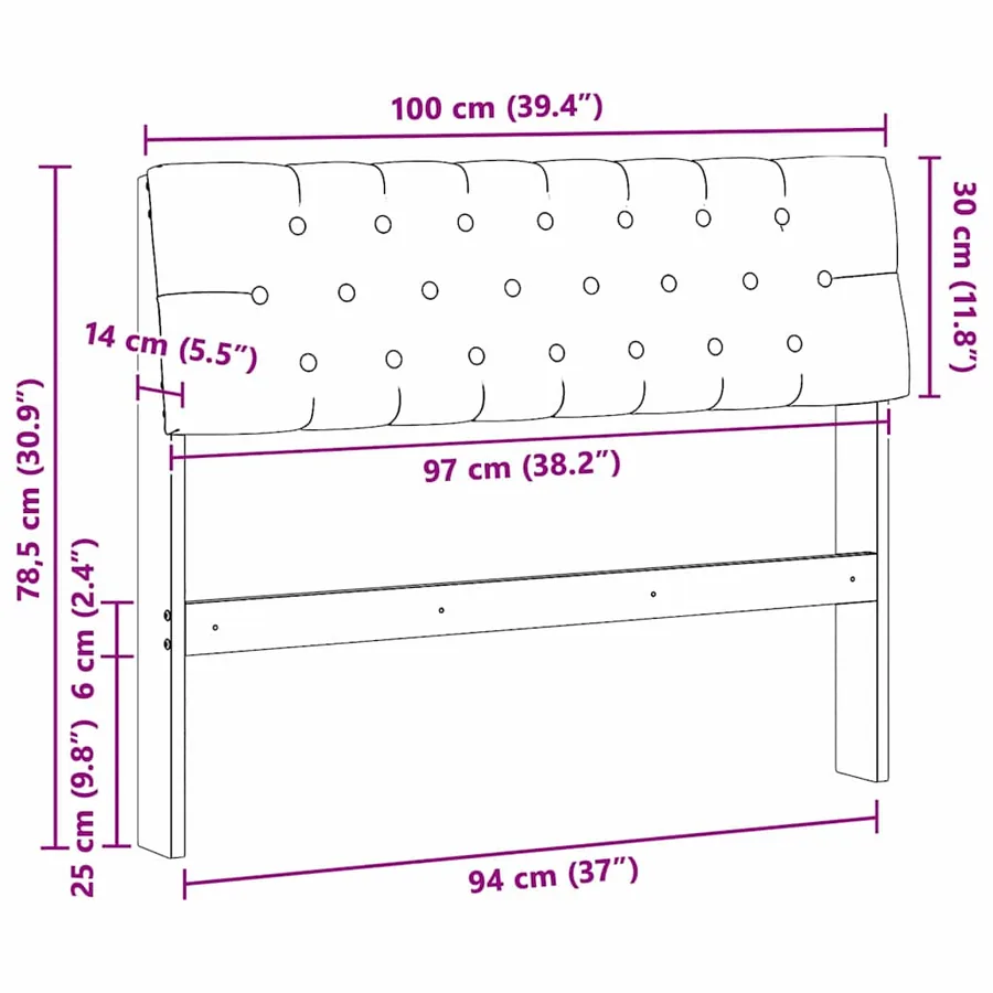 Tête de lit capitonnée Noir 100 cm Pin massif - 11