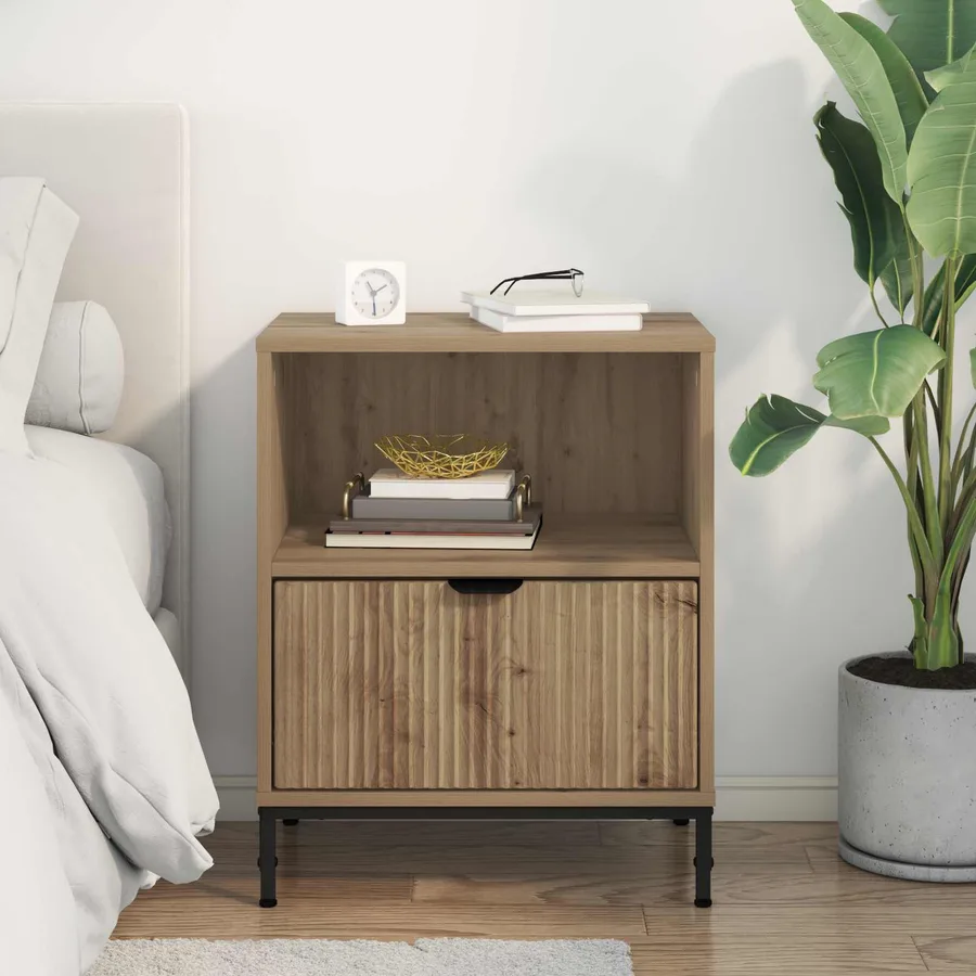Cabinet de chevet chêne artisanal 49 x 36 x 61 cm - 4