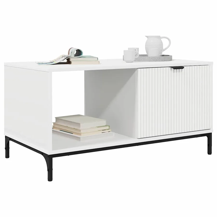 Table basse avec tiroir Blanc 90 x 49 x 46 cm Bois d'ingénierie - 3