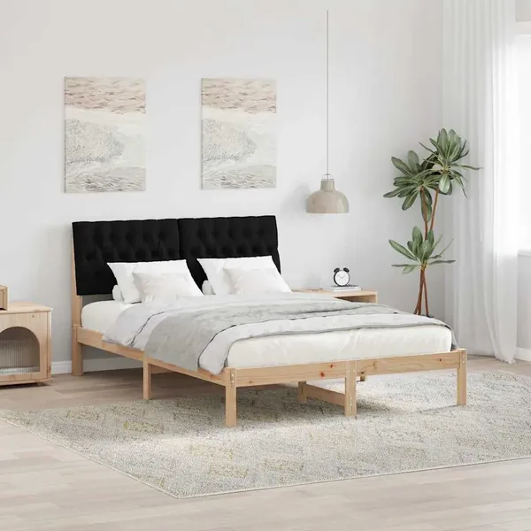 Cadre de lit avec tête de lit rembourrée Marron 135 x 190 cm