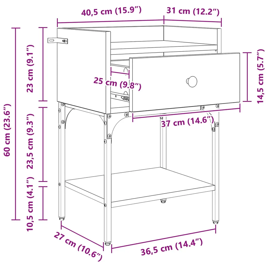 Table de chevet 2 pc Chêne artisanal 40 x 29 x 60 cm - 17