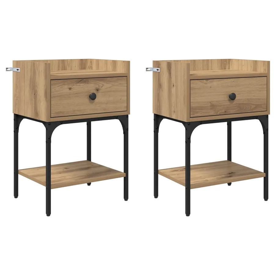 Table de chevet 2 pc Chêne artisanal 40 x 29 x 60 cm - 2