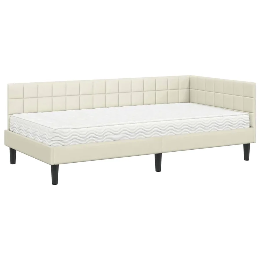Cadre de lit d'angle avec matelas 2 pcs Crème Velours - 4