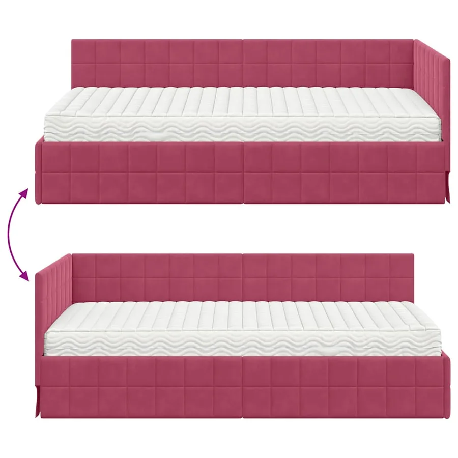 Cadre de lit d'angle avec matelas 2 pcs Vert Velours - 12