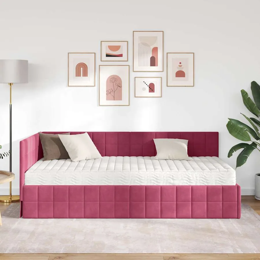 Cadre de lit d'angle avec matelas 2 pcs Vert Velours - 3