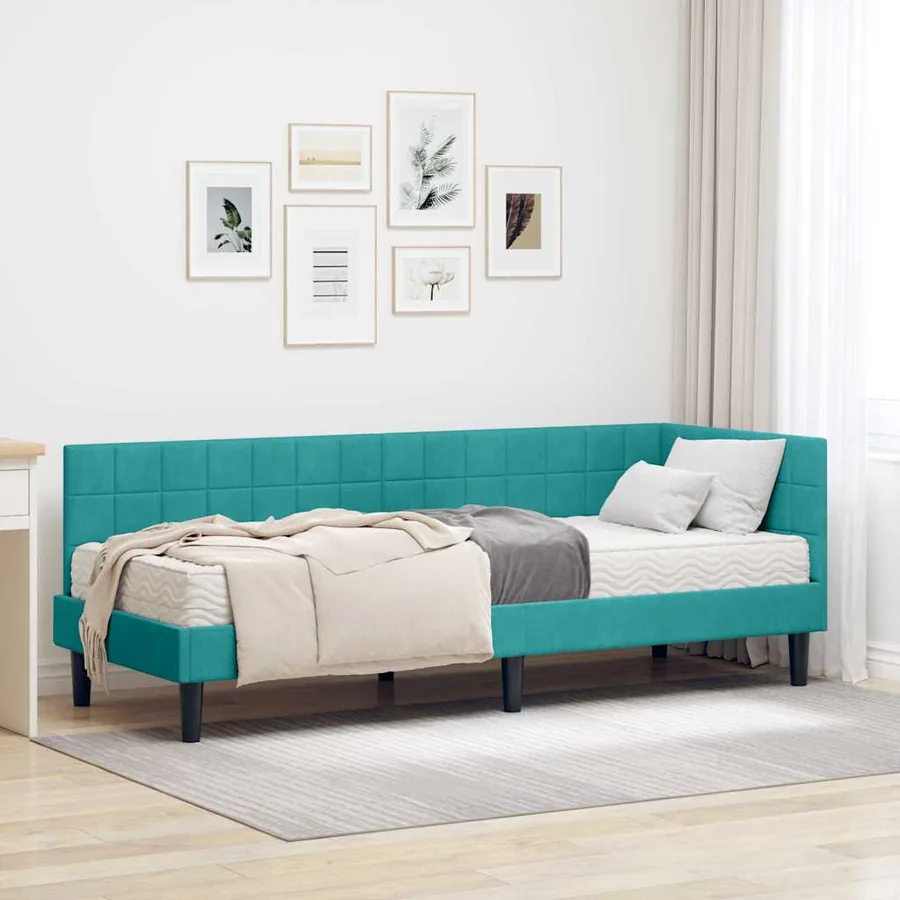 Cadre de lit d'angle avec matelas 2 pcs Turquoise Velours