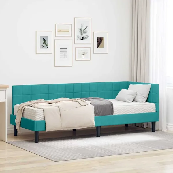 Cadre de lit d'angle avec matelas 2 pcs Turquoise Velours