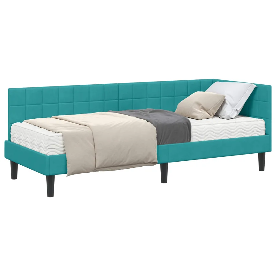 Cadre de lit d'angle avec matelas 2 pcs Turquoise Velours - 2