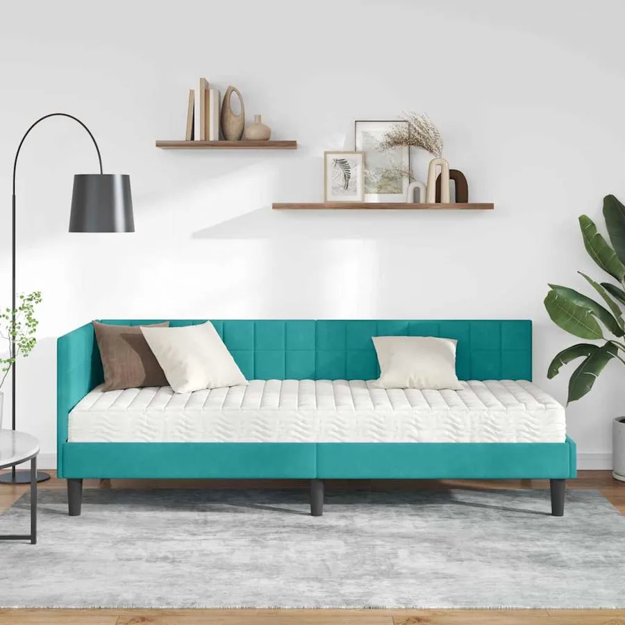 Cadre de lit d'angle avec matelas 2 pcs Turquoise Velours - 3