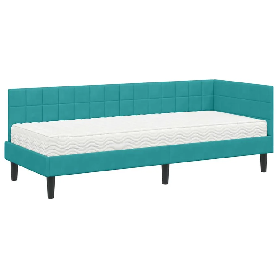 Cadre de lit d'angle avec matelas 2 pcs Turquoise Velours - 4