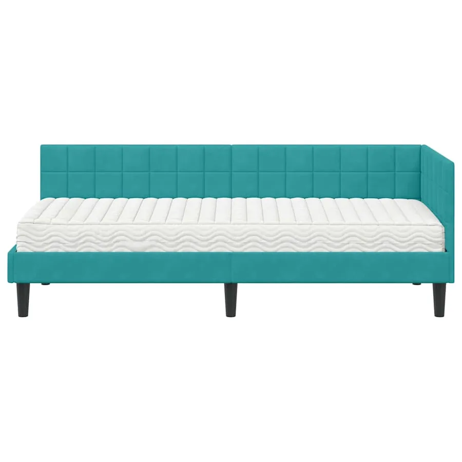 Cadre de lit d'angle avec matelas 2 pcs Turquoise Velours - 5