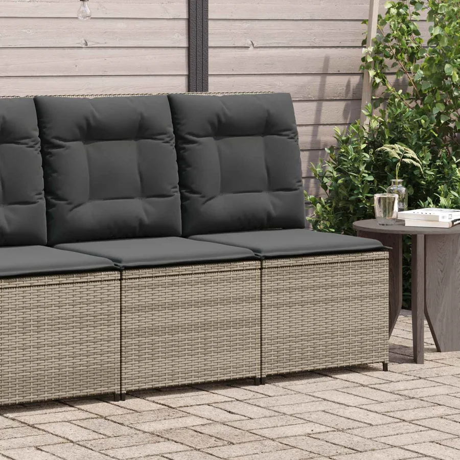 Canapé de jardin avec coussin Gris polyrotin - 3