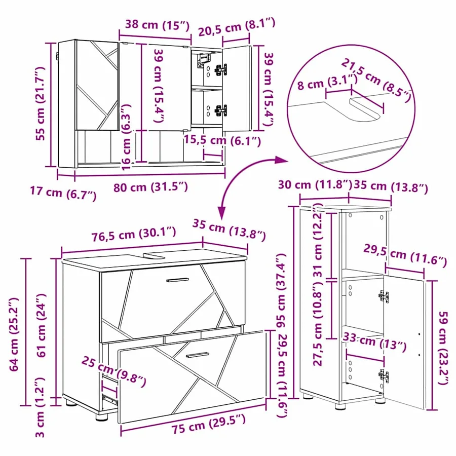 Ensemble de mobilier de salle de bain avec tiroir 3 pcs Blanc - 16