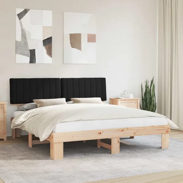 Cadre de lit avec tête de lit rembourrée Noir 180 x 200 cm