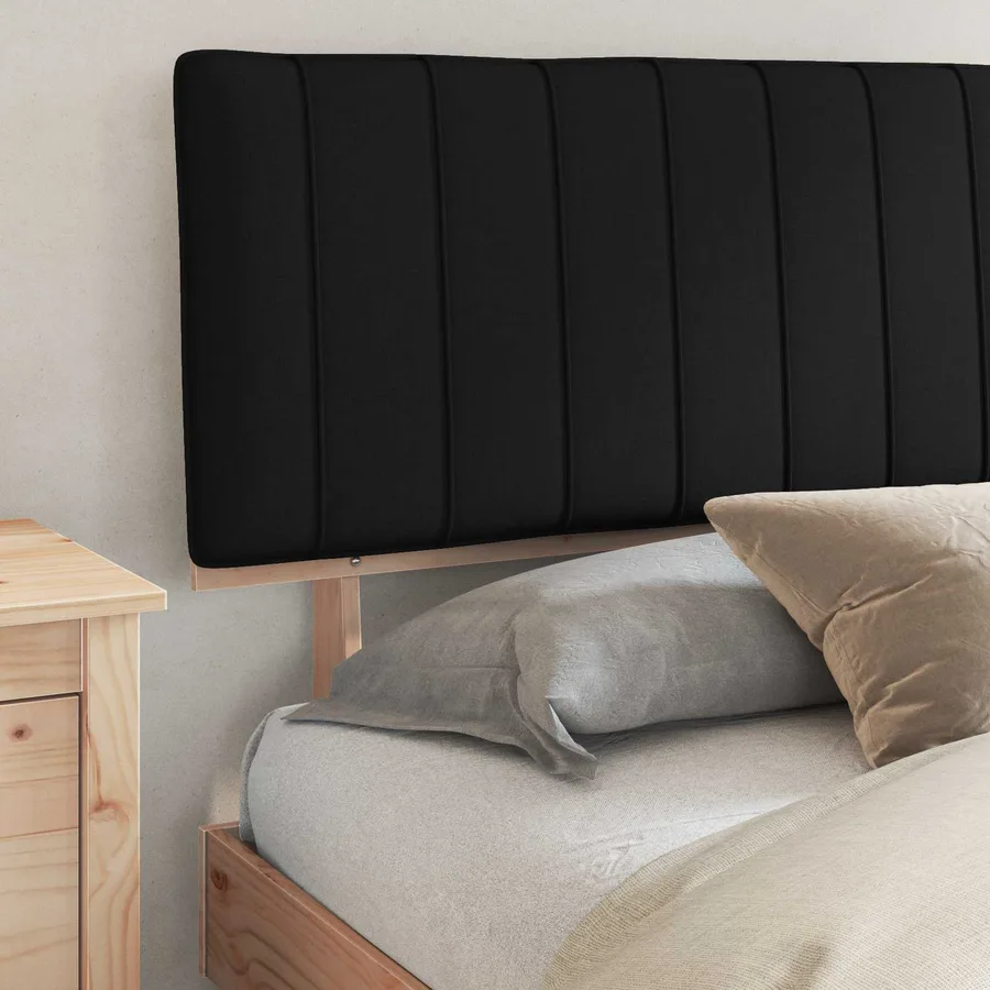 Cadre de lit avec tête de lit rembourrée Noir 180 x 200 cm - 3