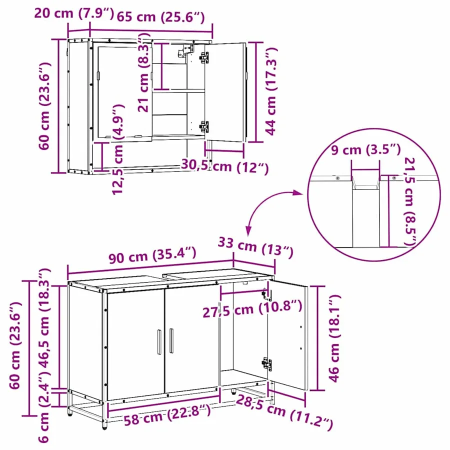 Ensemble de mobilier de salle de bain 3 pcs Chêne noir - 18