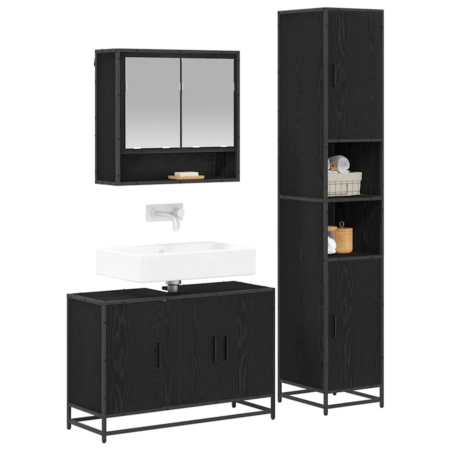 Ensemble de mobilier de salle de bain 3 pcs Chêne noir - 3