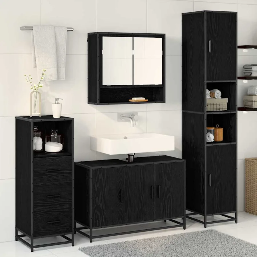 Ensemble de mobilier de salle de bain 3 pcs Chêne noir - 4
