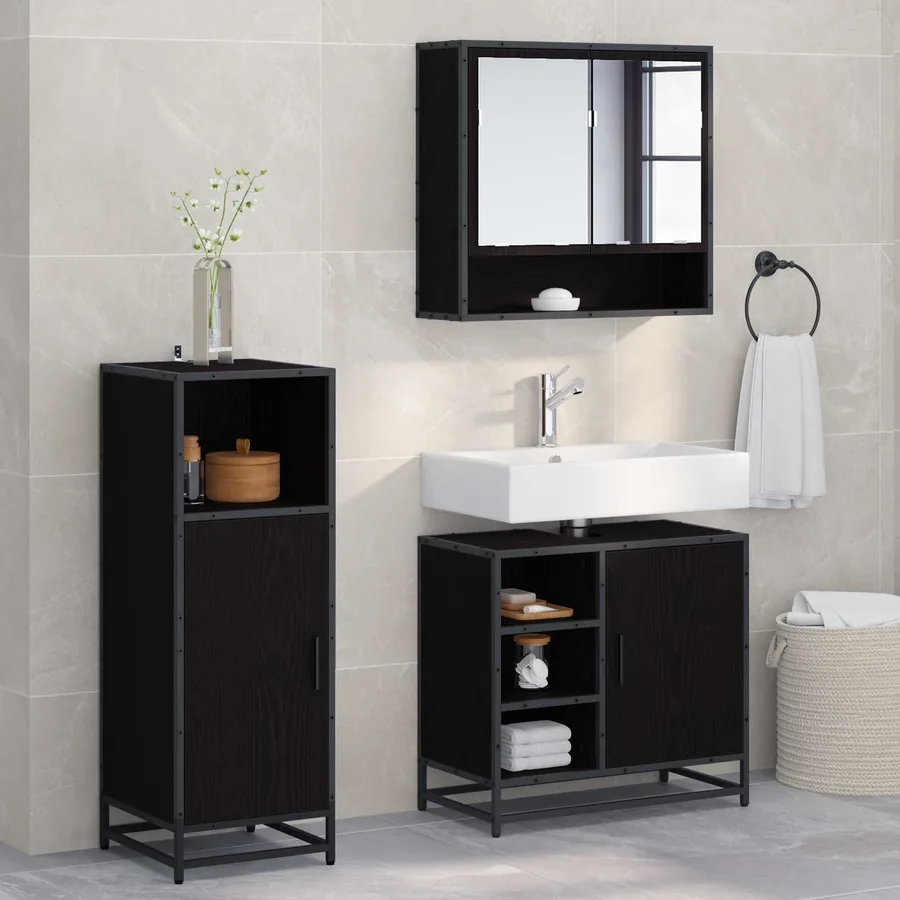 Ensemble de mobilier de salle de bain 3 pcs Chêne noir