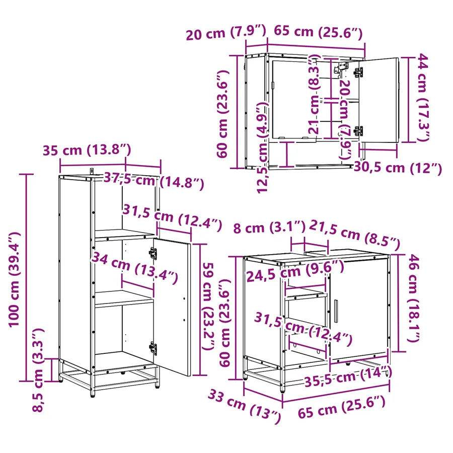 Ensemble de mobilier de salle de bain 3 pcs Chêne noir - 16