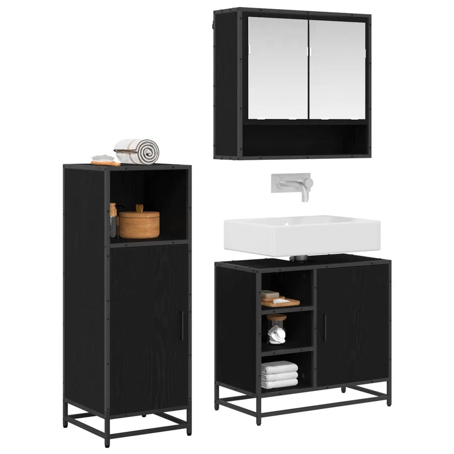 Ensemble de mobilier de salle de bain 3 pcs Chêne noir - 3