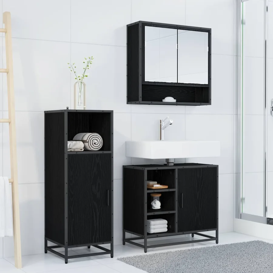 Ensemble de mobilier de salle de bain 3 pcs Chêne noir - 4
