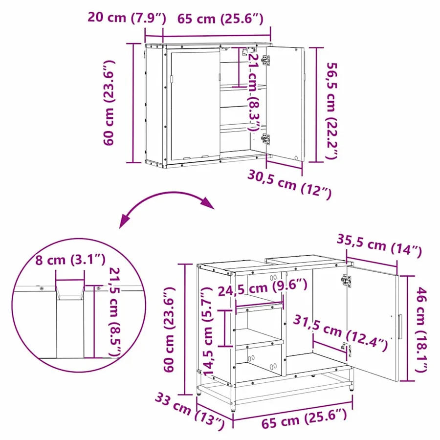 Ensemble de mobilier de salle de bain 2 pcs Bois Ancien - 17