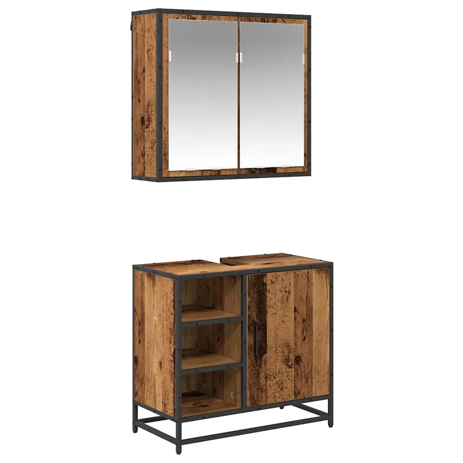 Ensemble de mobilier de salle de bain 2 pcs Bois Ancien - 2