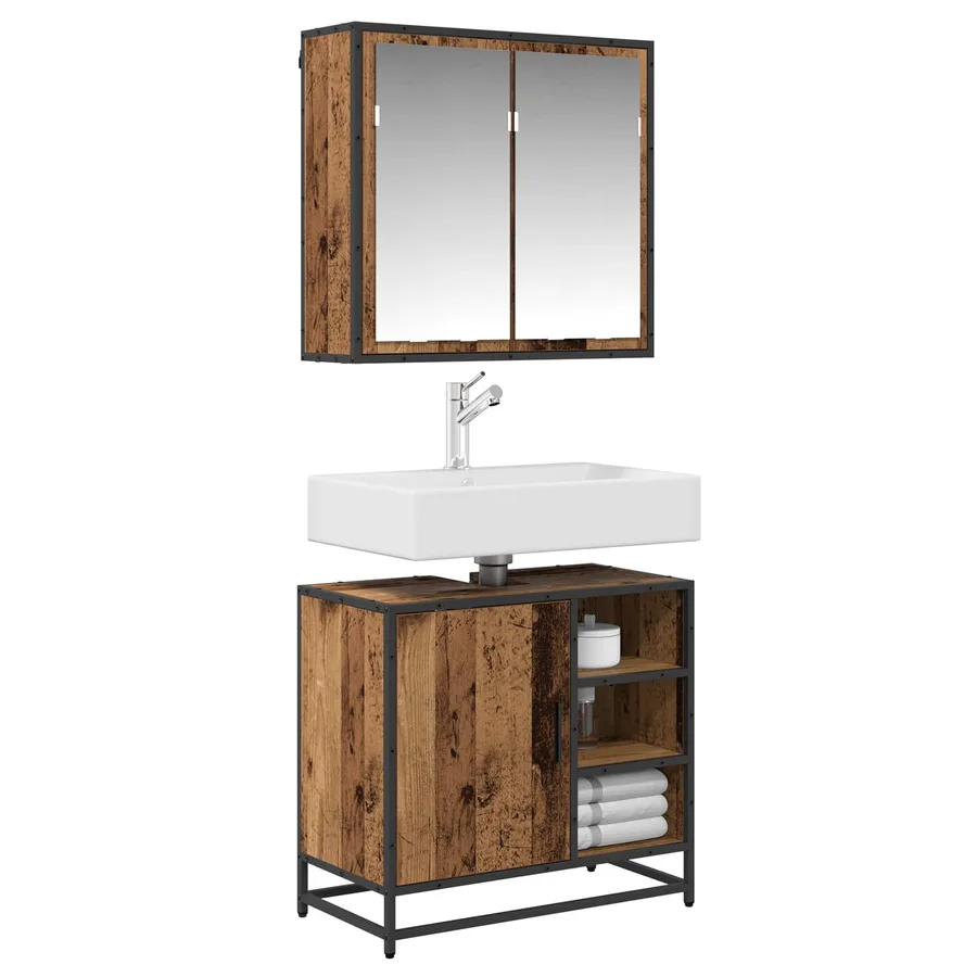 Ensemble de mobilier de salle de bain 2 pcs Bois Ancien - 3