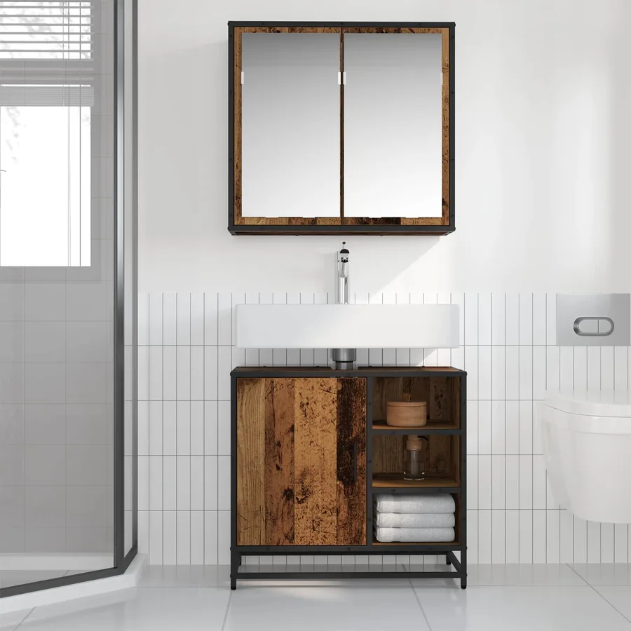 Ensemble de mobilier de salle de bain 2 pcs Bois Ancien - 4