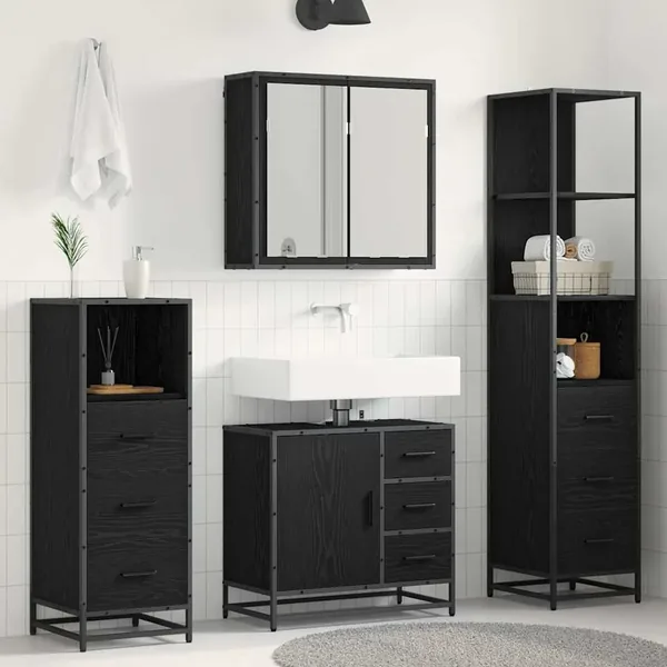 Ensemble de mobilier de salle de bain 4 pcs Chêne noir