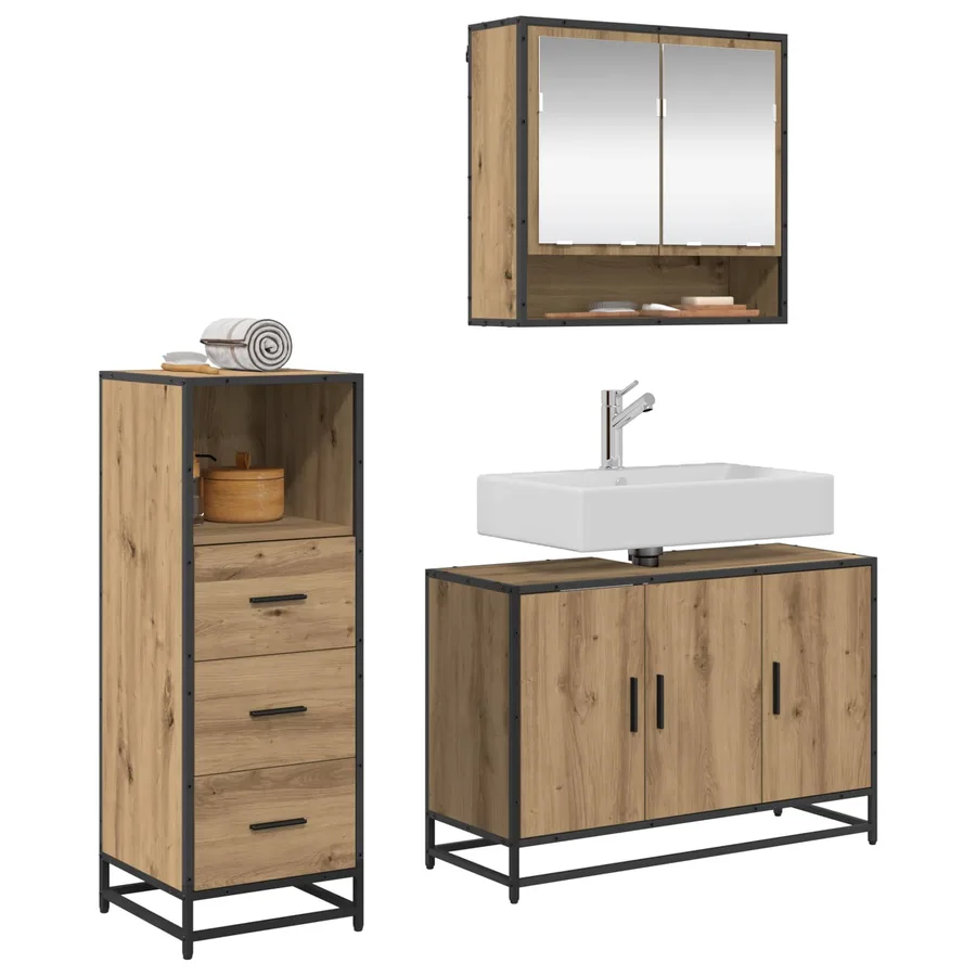 Ensemble de mobilier de salle de bain 3 pc Chêne artisanal - 3