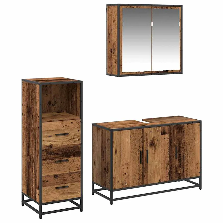 Ensemble de mobilier de salle de bain 3 pcs Bois Ancien - 2