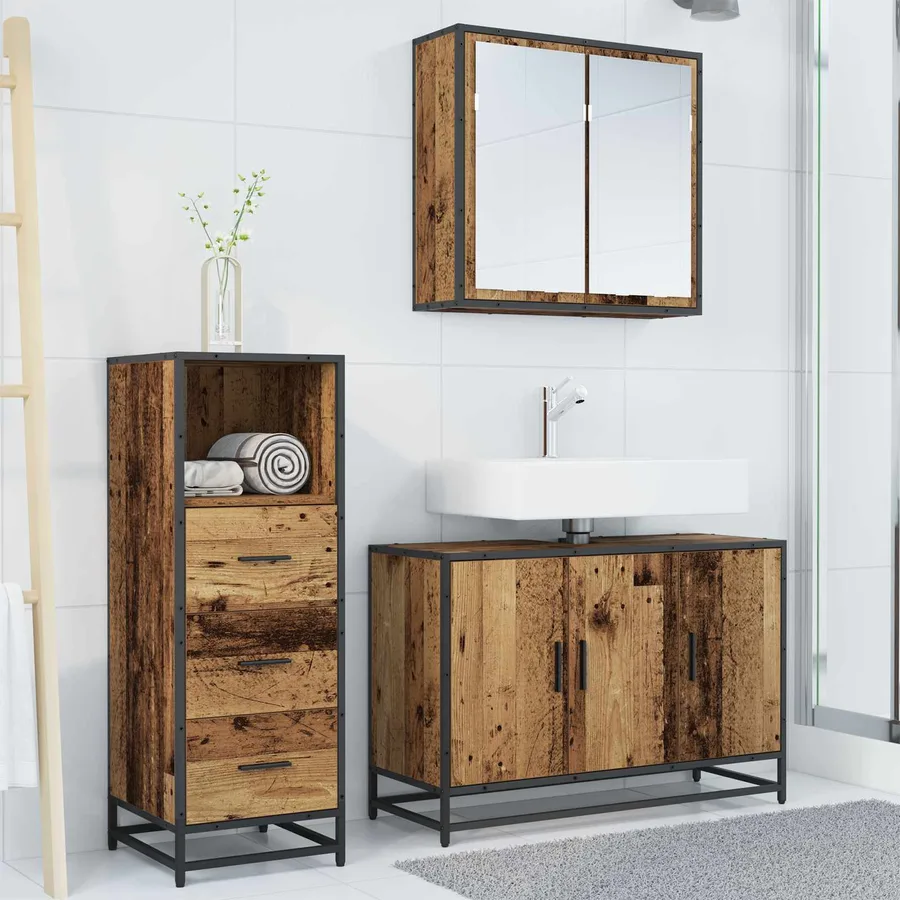 Ensemble de mobilier de salle de bain 3 pcs Bois Ancien - 4