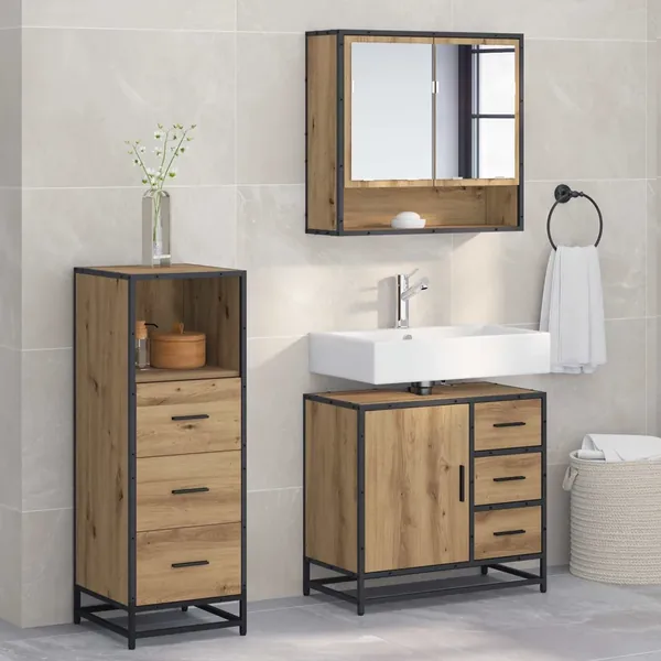 Ensemble de mobilier de salle de bain 3 pc Chêne artisanal