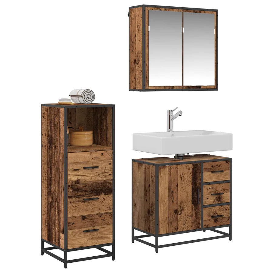 Ensemble de mobilier de salle de bain 3 pcs Bois Ancien - 3