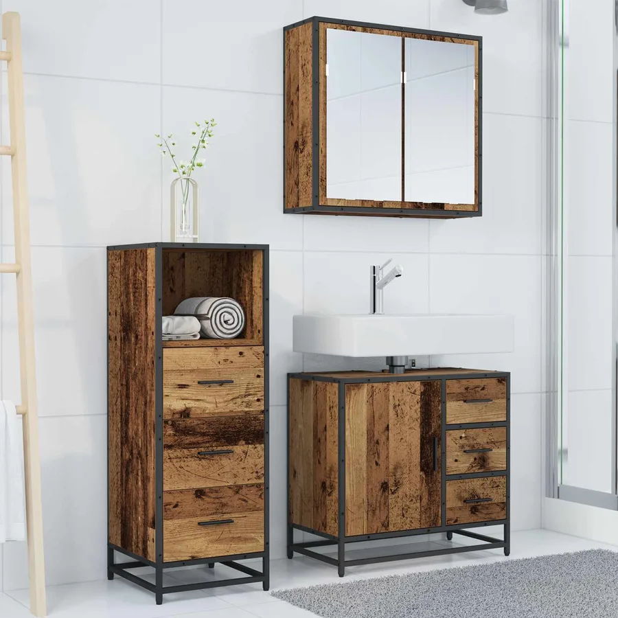 Ensemble de mobilier de salle de bain 3 pcs Bois Ancien - 4