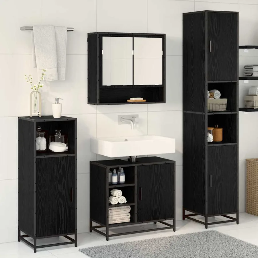 Ensemble de mobilier de salle de bain 4 pcs Chêne noir - 4