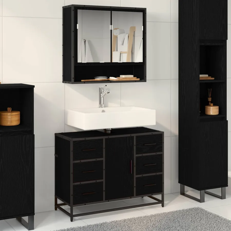 Ensemble de mobilier de salle de bain 2 pcs Chêne noir
