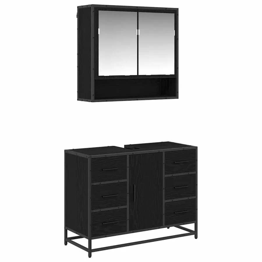 Ensemble de mobilier de salle de bain 2 pcs Chêne noir - 2