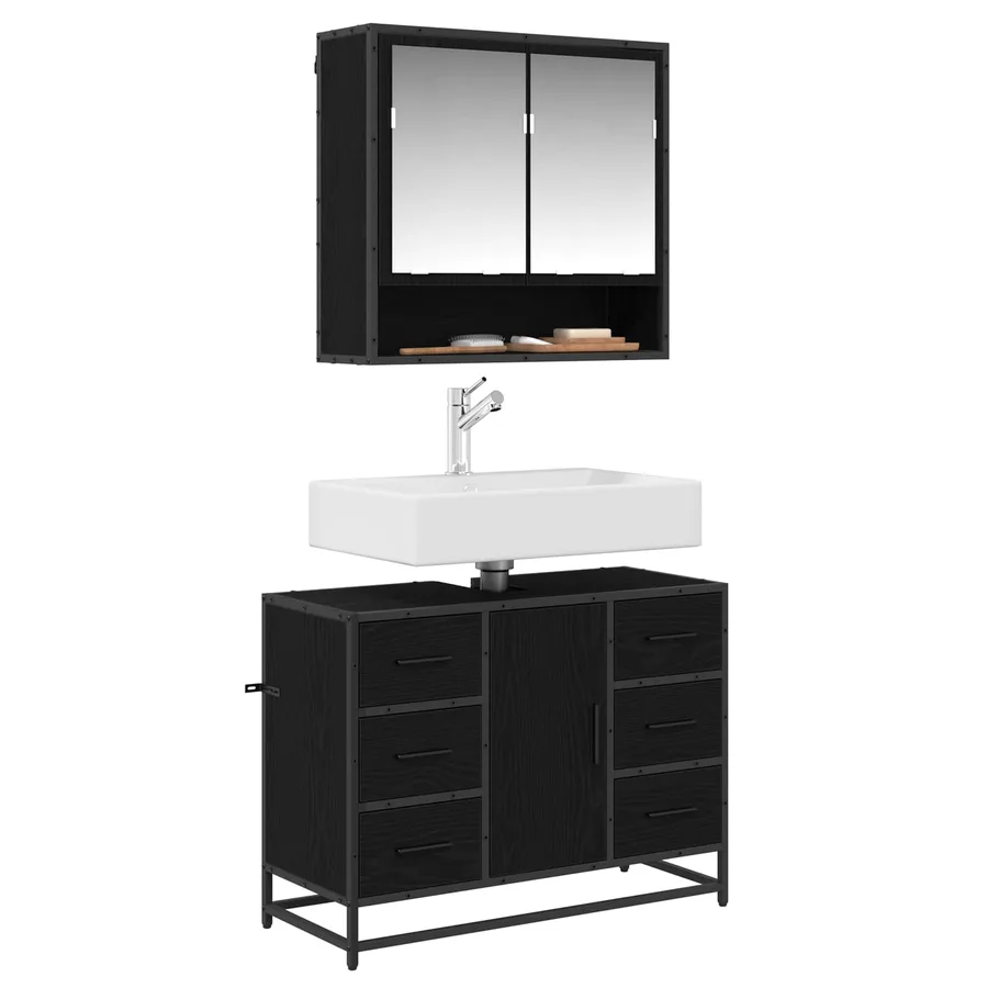 Ensemble de mobilier de salle de bain 2 pcs Chêne noir - 3