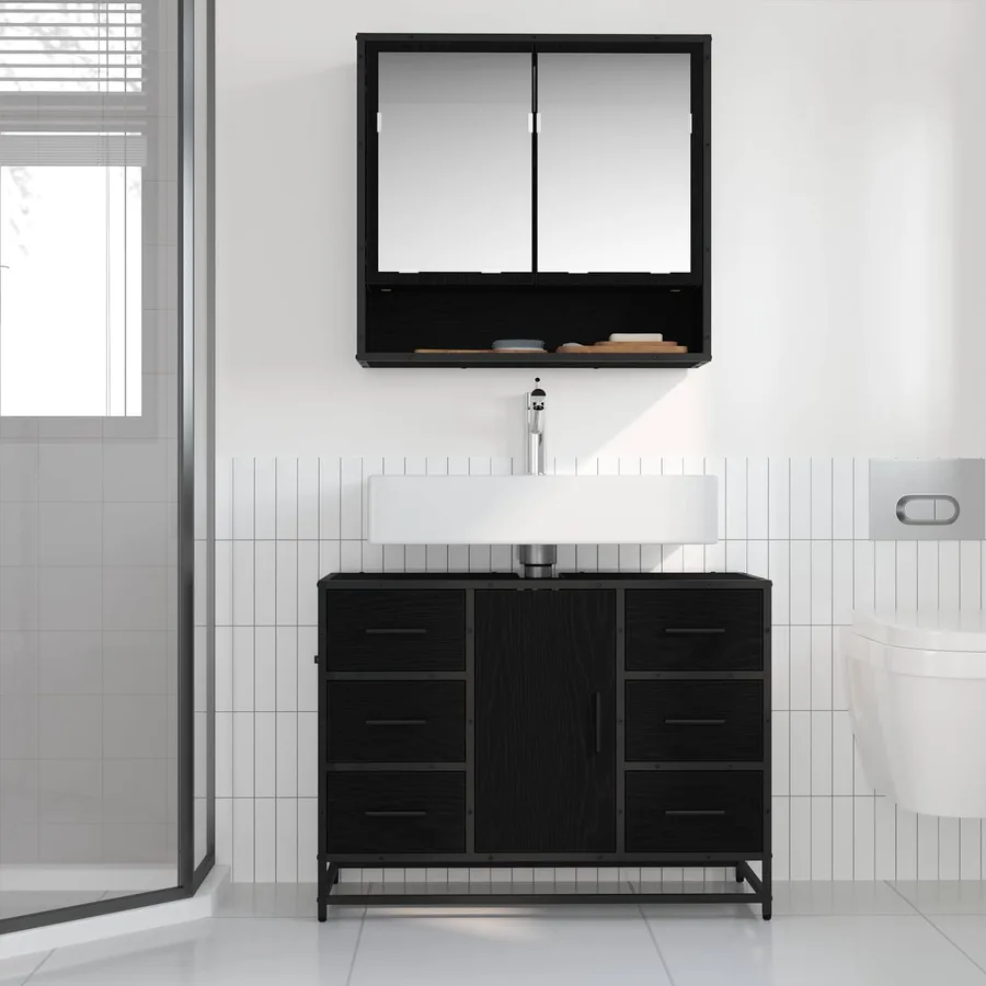 Ensemble de mobilier de salle de bain 2 pcs Chêne noir - 4