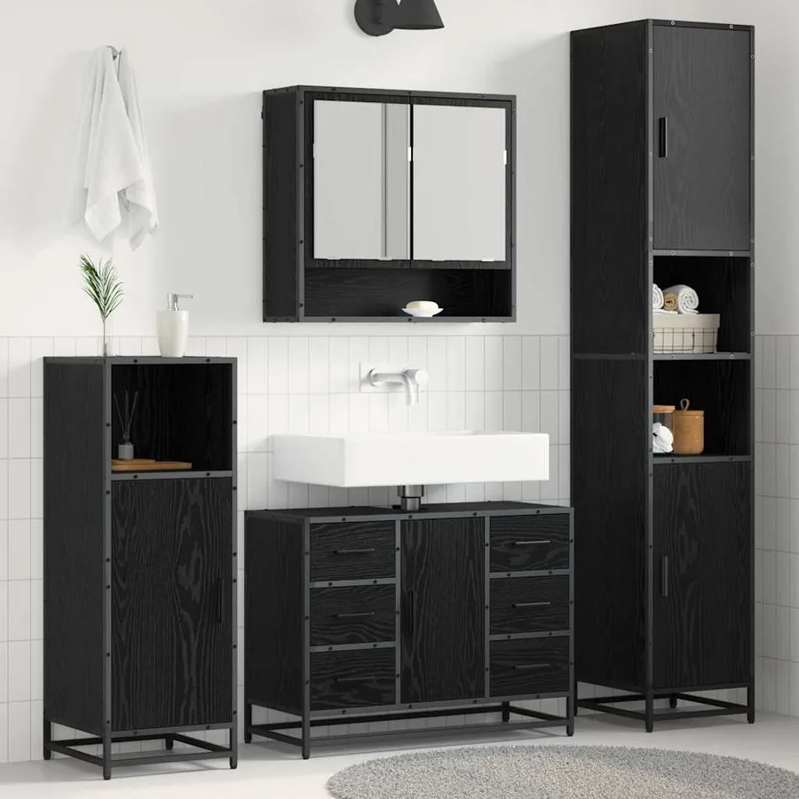 Ensemble de mobilier de salle de bain 4 pcs Chêne noir