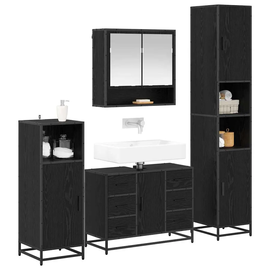 Ensemble de mobilier de salle de bain 4 pcs Chêne noir - 3