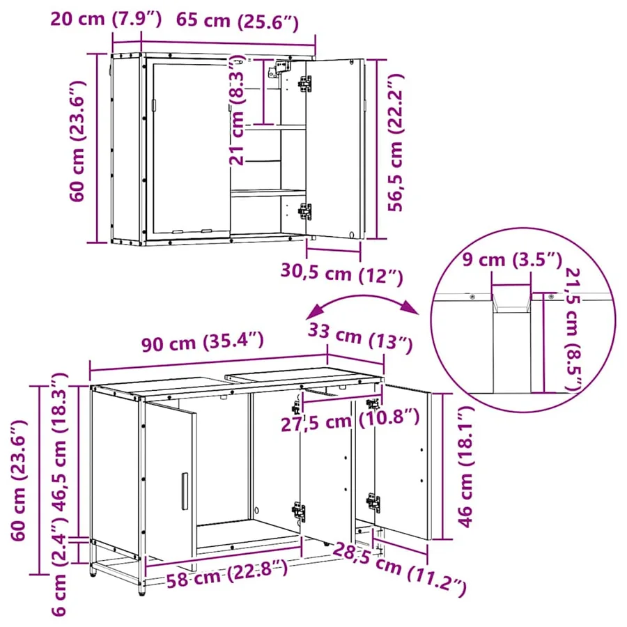 Ensemble de mobilier de salle de bain 4 pcs Bois Ancien - 16