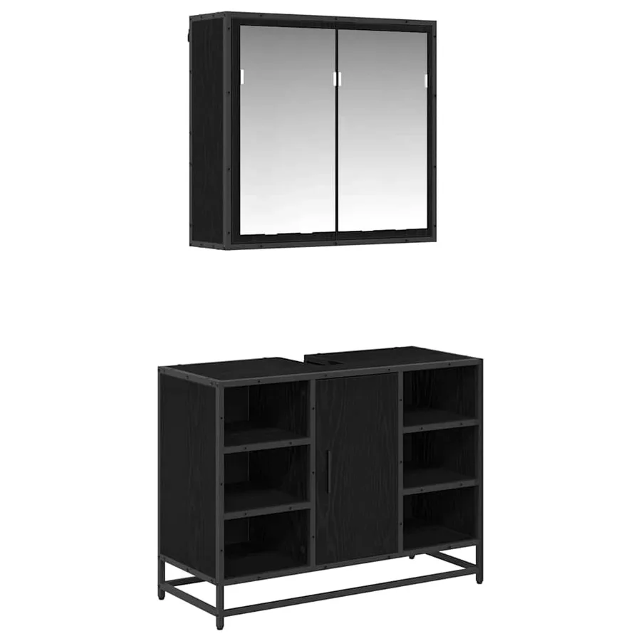 Ensemble de mobilier de salle de bain 2 pcs Chêne noir - 2