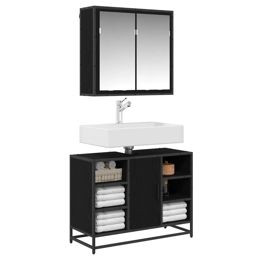 Ensemble de mobilier de salle de bain 2 pcs Chêne noir - 3