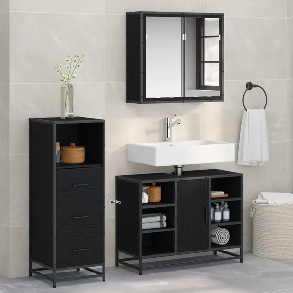 Ensemble de mobilier de salle de bain 3 pcs Chêne noir